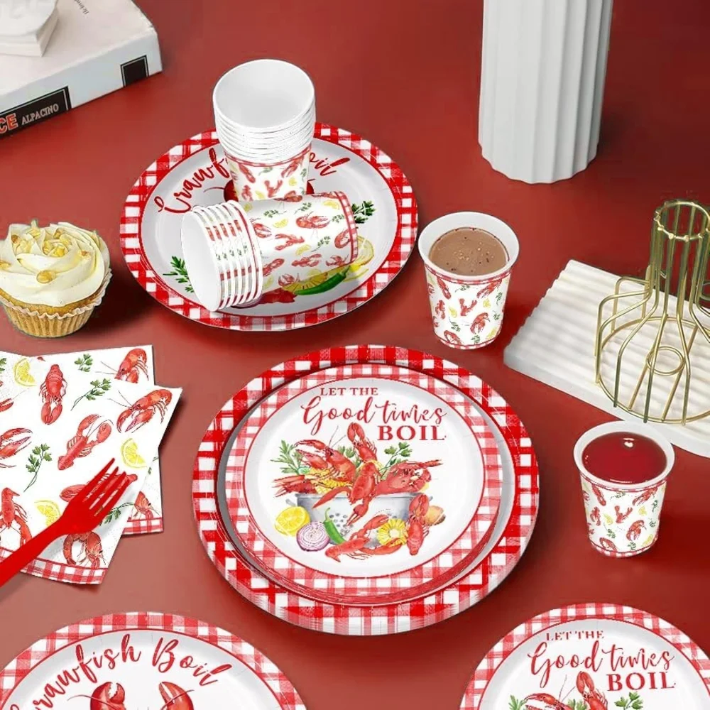 Crawfish Boil Party Supplies Disposable Tableware Set - Red